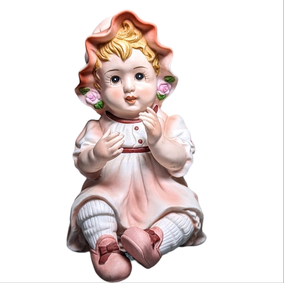 Lefton Hand Painted Bisque Porcelain Piano Baby 6 in - Picture 1 of 9